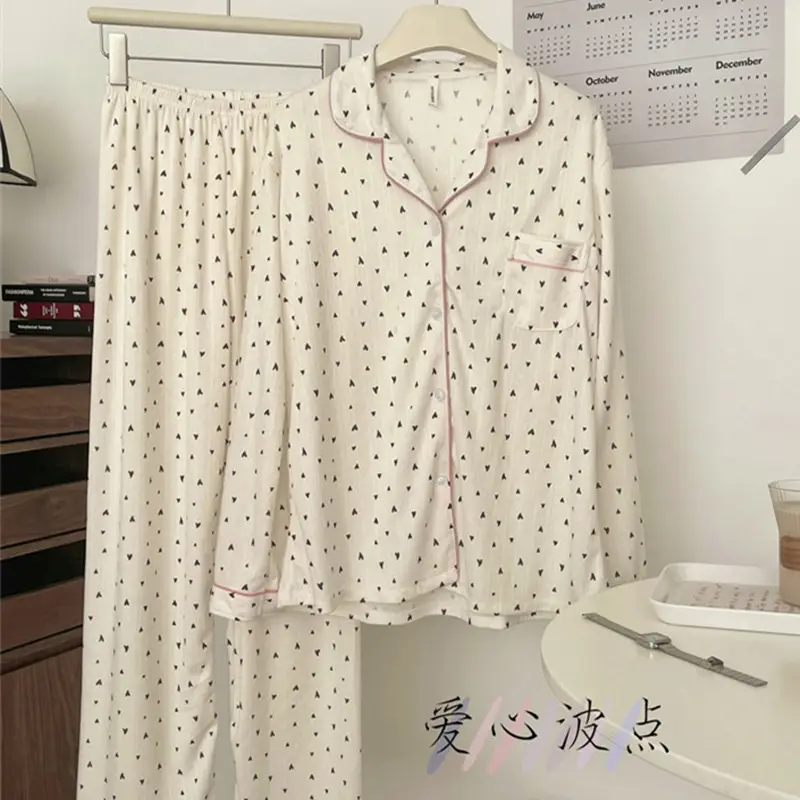 Autumn Winter Jacquard Cotton Pajamas Women Long Sleeve Trousers - Image 6