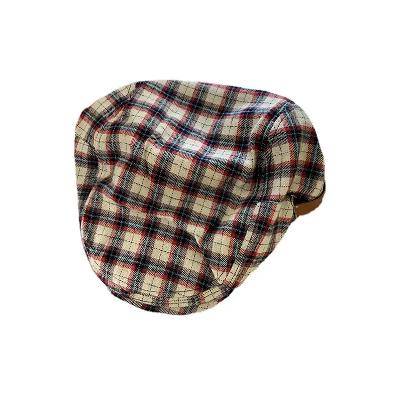 Plaid Retro Beret Face Hat for Women