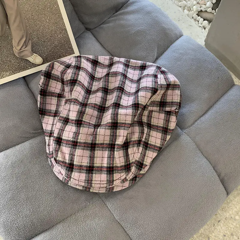 Plaid Retro Beret Face Hat for Women