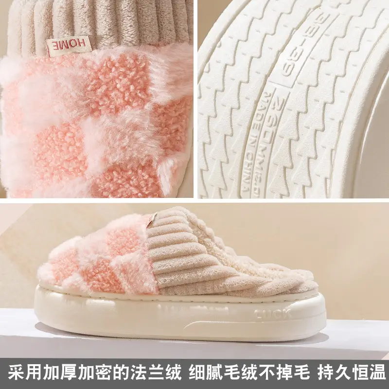 Thick-Soled Furry Slippers for Autumn and Winter Household Women's Indoor Home Non-Slip Warm Home Confinement Shoes Winter Cotton Slippers - Image 15
