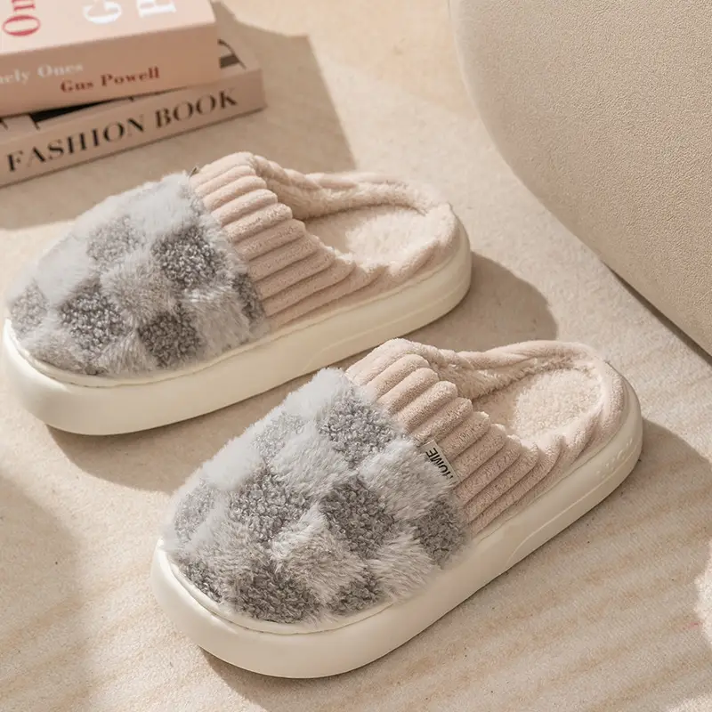 Thick-Soled Furry Slippers for Autumn and Winter Household Women's Indoor Home Non-Slip Warm Home Confinement Shoes Winter Cotton Slippers - Image 4