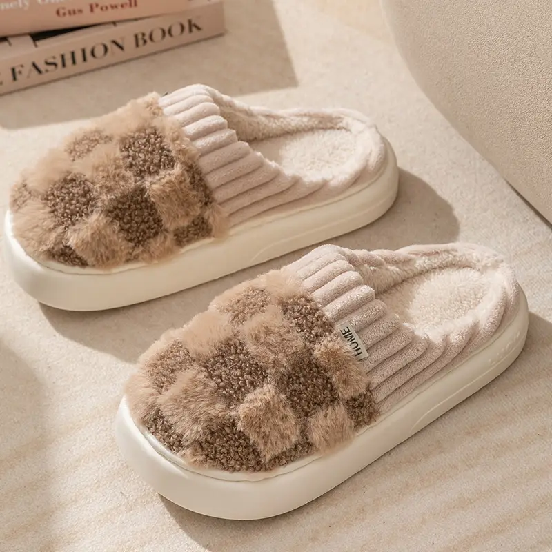 Thick-Soled Furry Slippers for Autumn and Winter Household Women's Indoor Home Non-Slip Warm Home Confinement Shoes Winter Cotton Slippers - Image 5