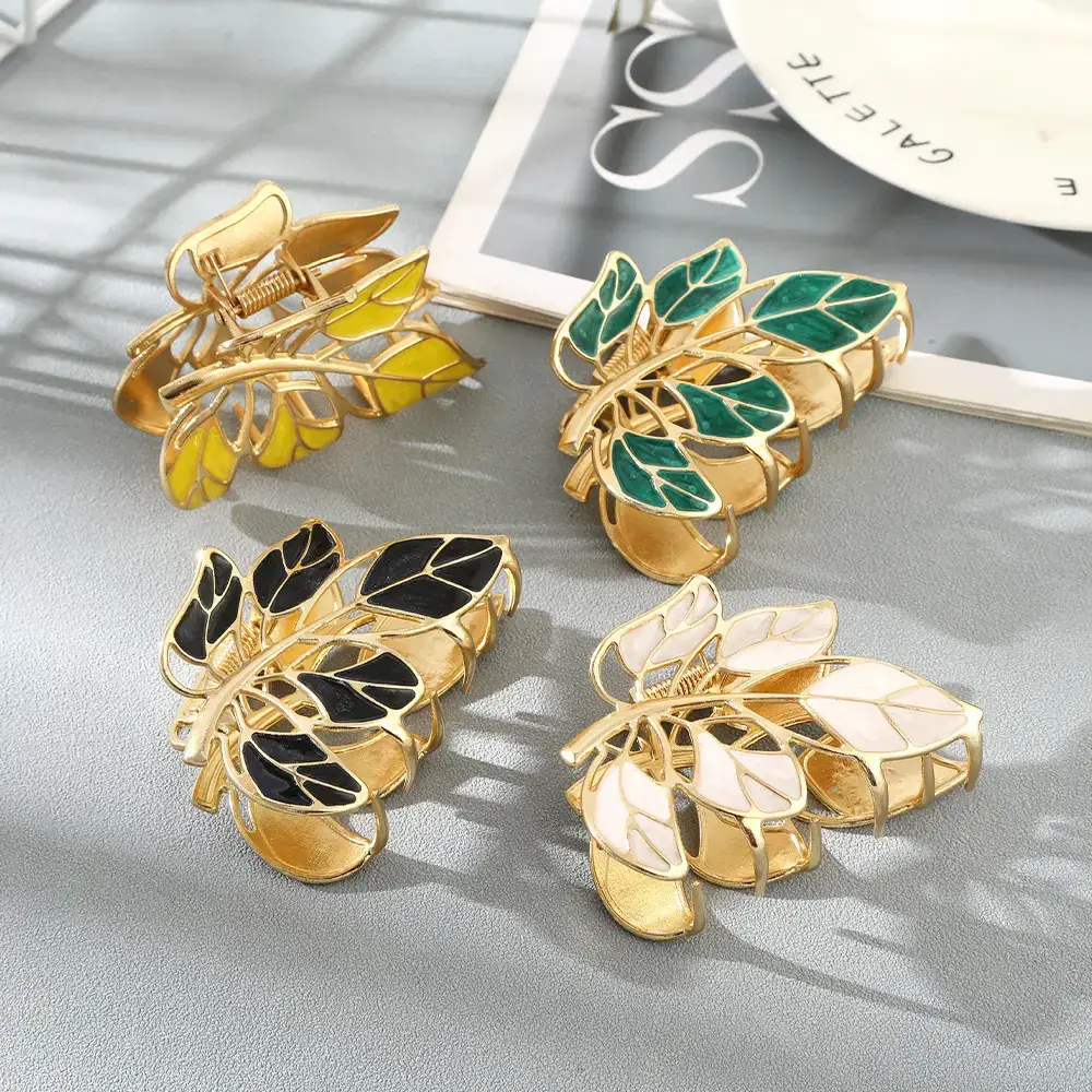 Korean Leaf Hairpins Women's Green Yellow Black