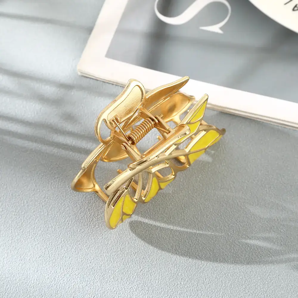 Korean Leaf Hairpins Women's Green Yellow Black