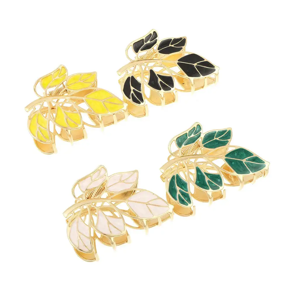 Korean Leaf Hairpins Women's Green Yellow Black