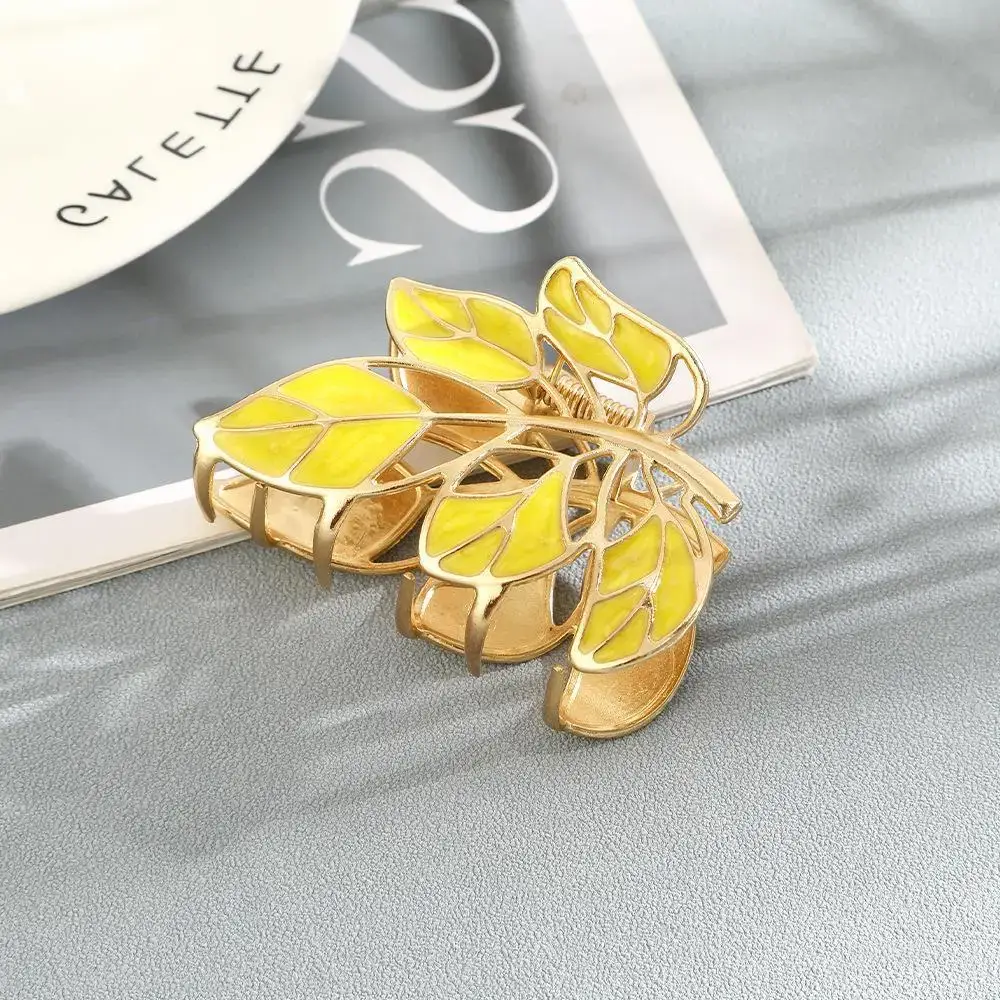Korean Leaf Hairpins Women's Green Yellow Black