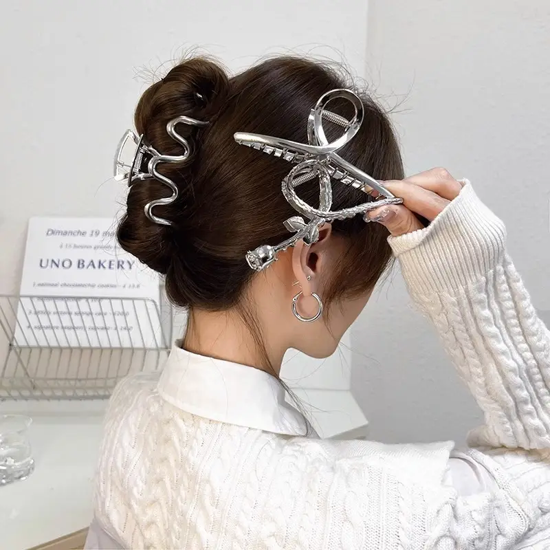 Silver Shark Clip for Women's Hair Up Buns - Image 5