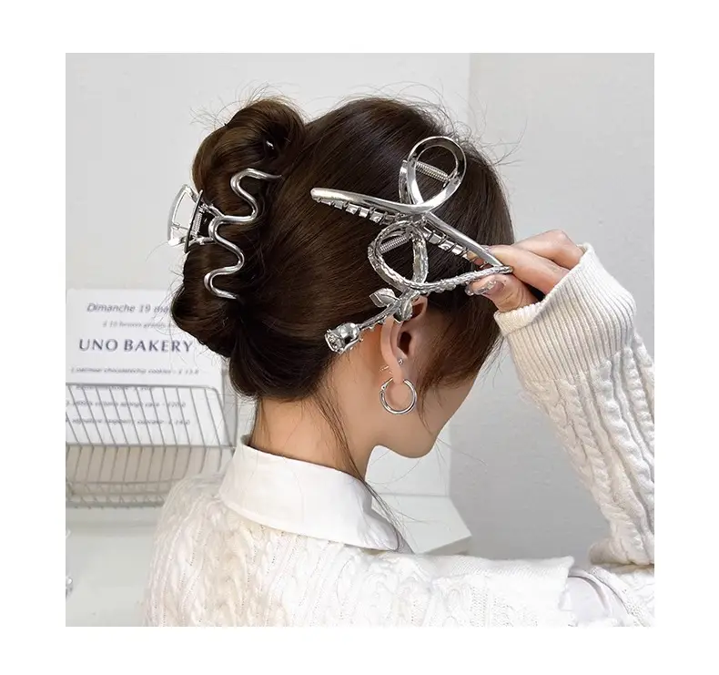 Silver Shark Clip for Women's Hair Up Buns — feature 2
