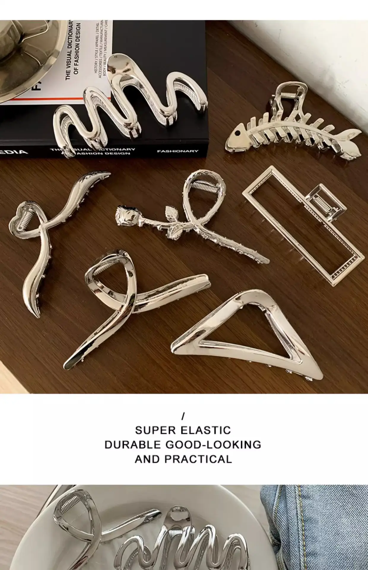 Silver Shark Clip for High-Grip Hair Band Large Size — feature 5