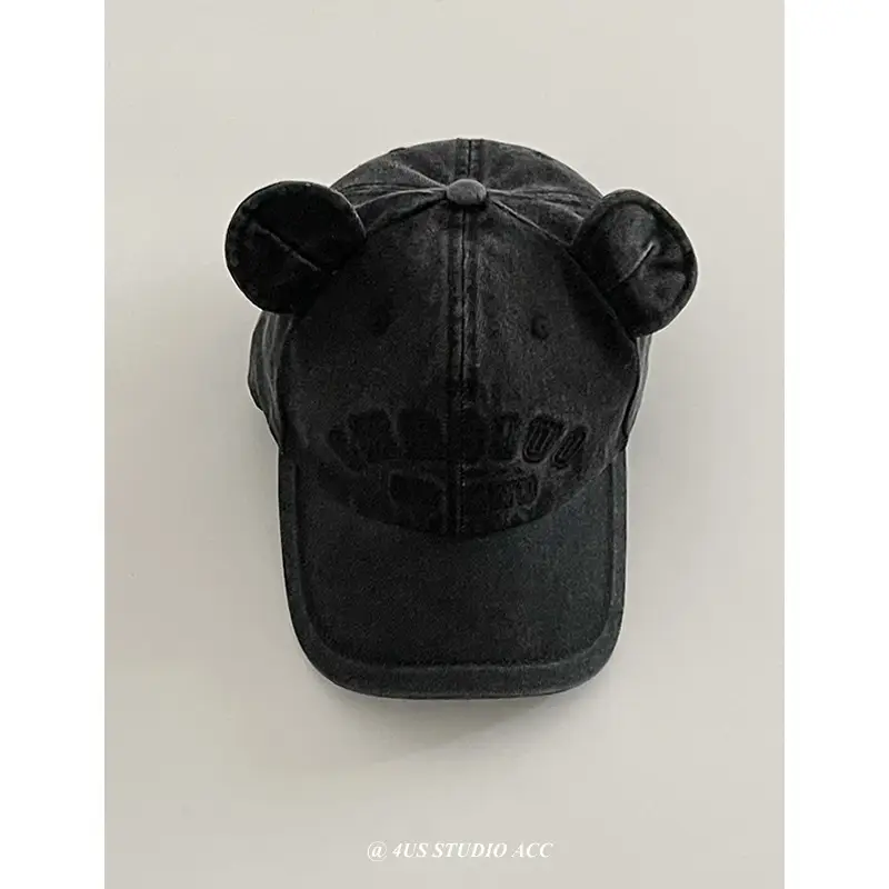 Black 3D Bear Ears Denim Peaked Cap Women - Image 6