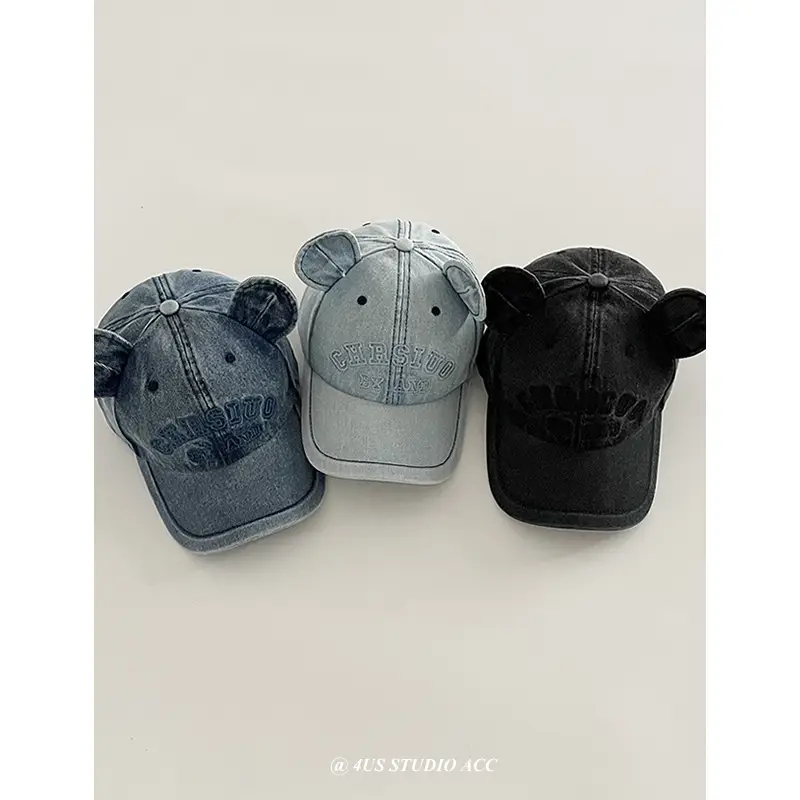 Black 3D Bear Ears Denim Peaked Cap Women - Image 8