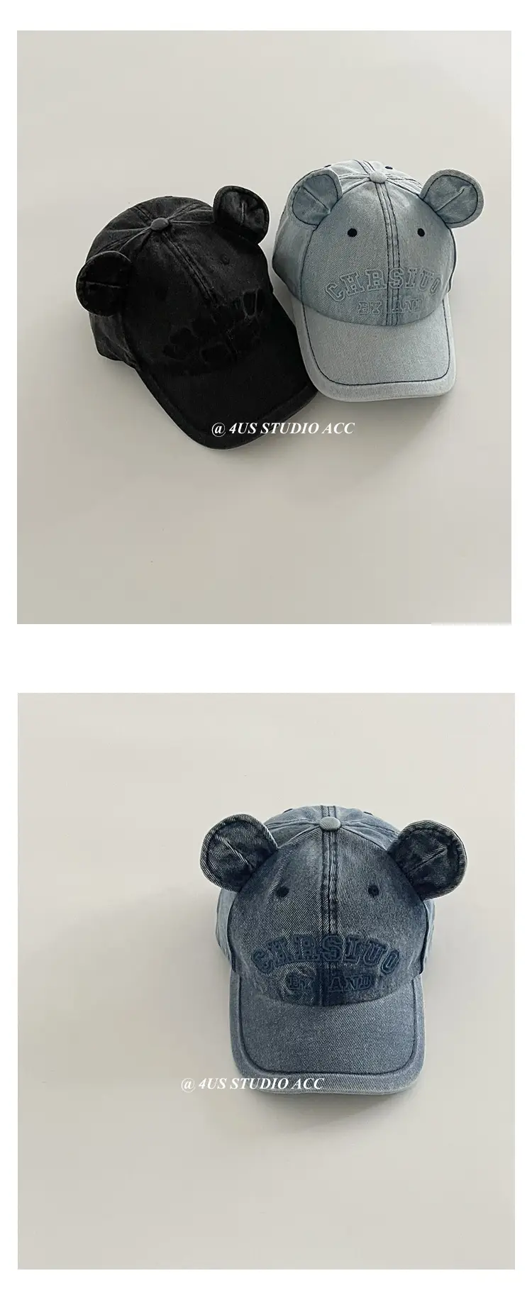 Black 3D Bear Ears Denim Peaked Cap Women — feature 3