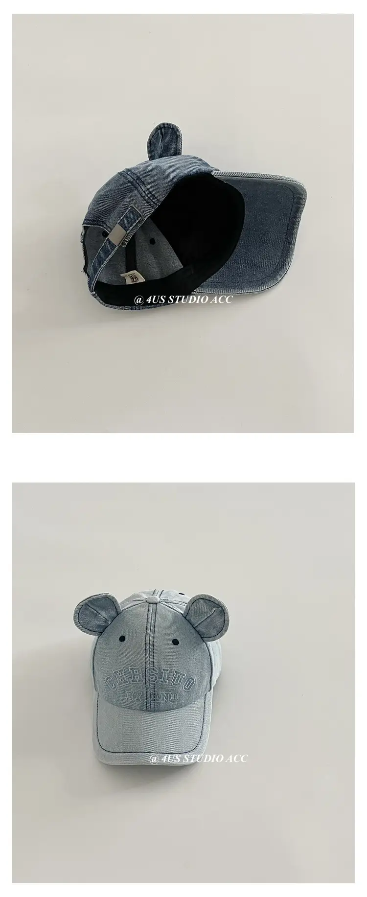 Black 3D Bear Ears Denim Peaked Cap Women — feature 4