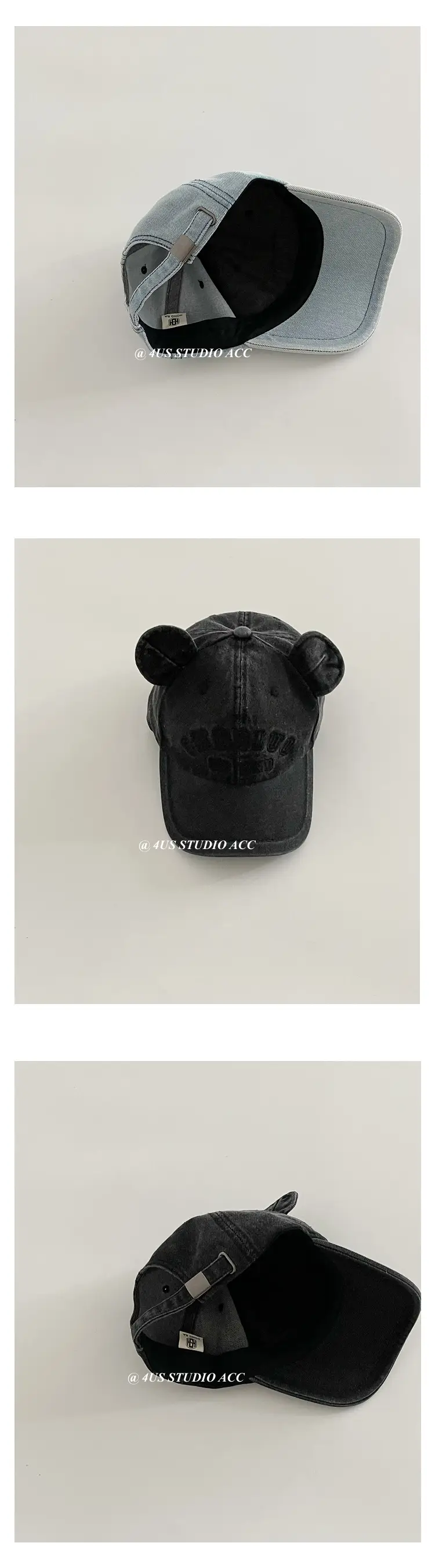 Black 3D Bear Ears Denim Peaked Cap Women — feature 5