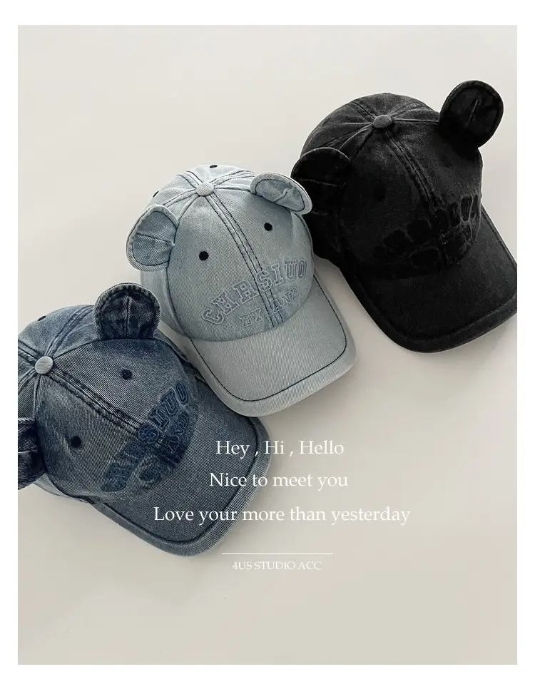 Black 3D Bear Ears Denim Peaked Cap Women — feature 6