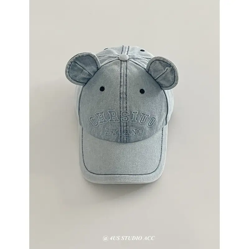 Black 3D Bear Ears Denim Peaked Cap Women - Image 2