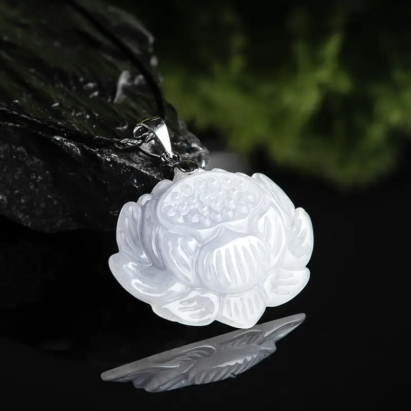 Natural Burma Jade Lotus Pendant S925 Silver Buckle