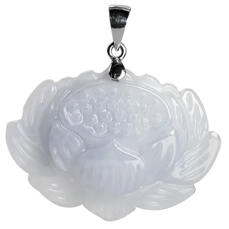 Natural Burma Jade Lotus Pendant S925 Silver Buckle