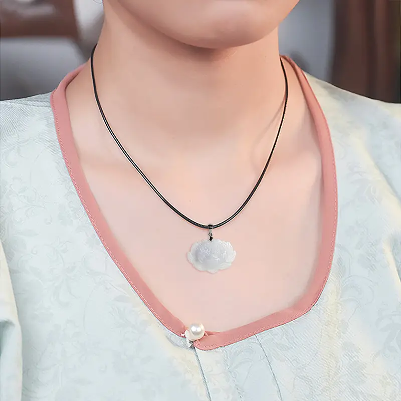 Natural Burma Jade Lotus Pendant S925 Silver Buckle