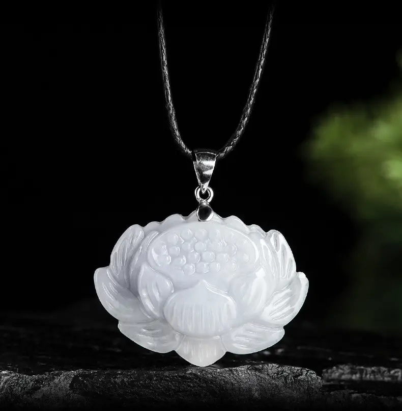 Natural Burma Jade Lotus Pendant S925 Silver Buckle — feature 1