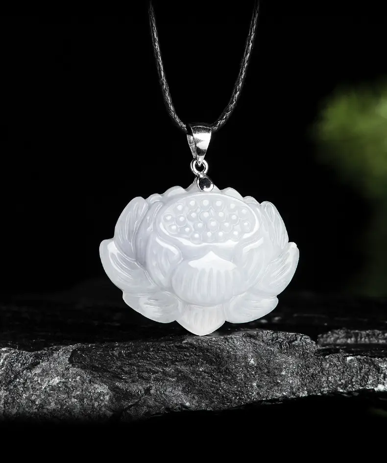 Natural Burma Jade Lotus Pendant S925 Silver Buckle — feature 3
