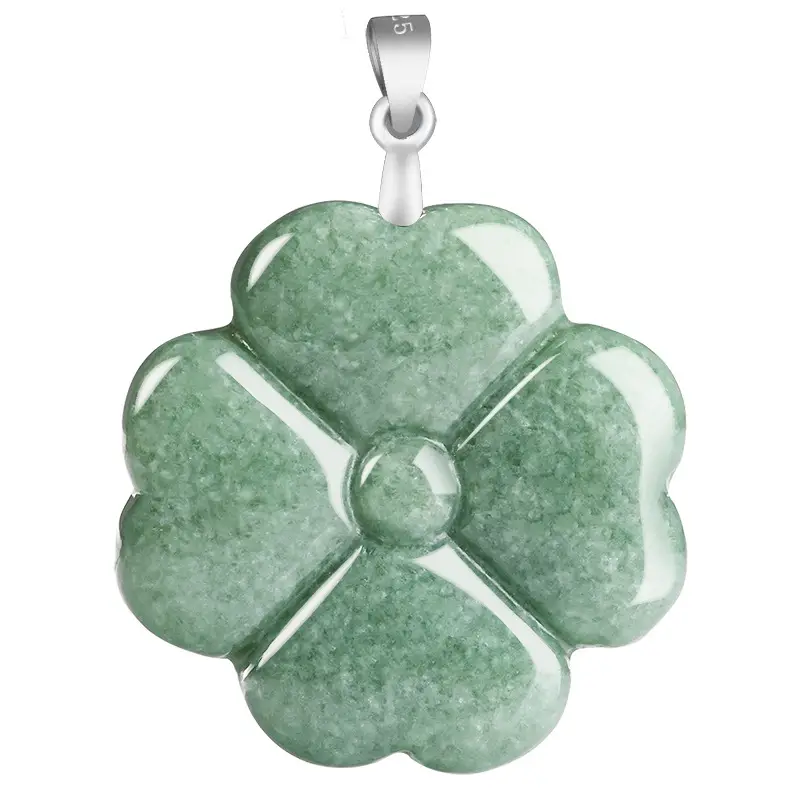 Green Four-Leaf Clover Jade Pendant with Silver Buckle - Image 6