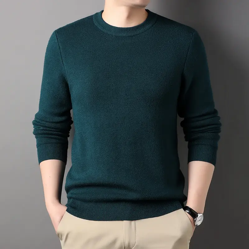 Men Grey Solid Round Neck Sweater - Image 6