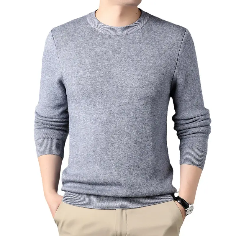 Men Grey Solid Round Neck Sweater - Image 7