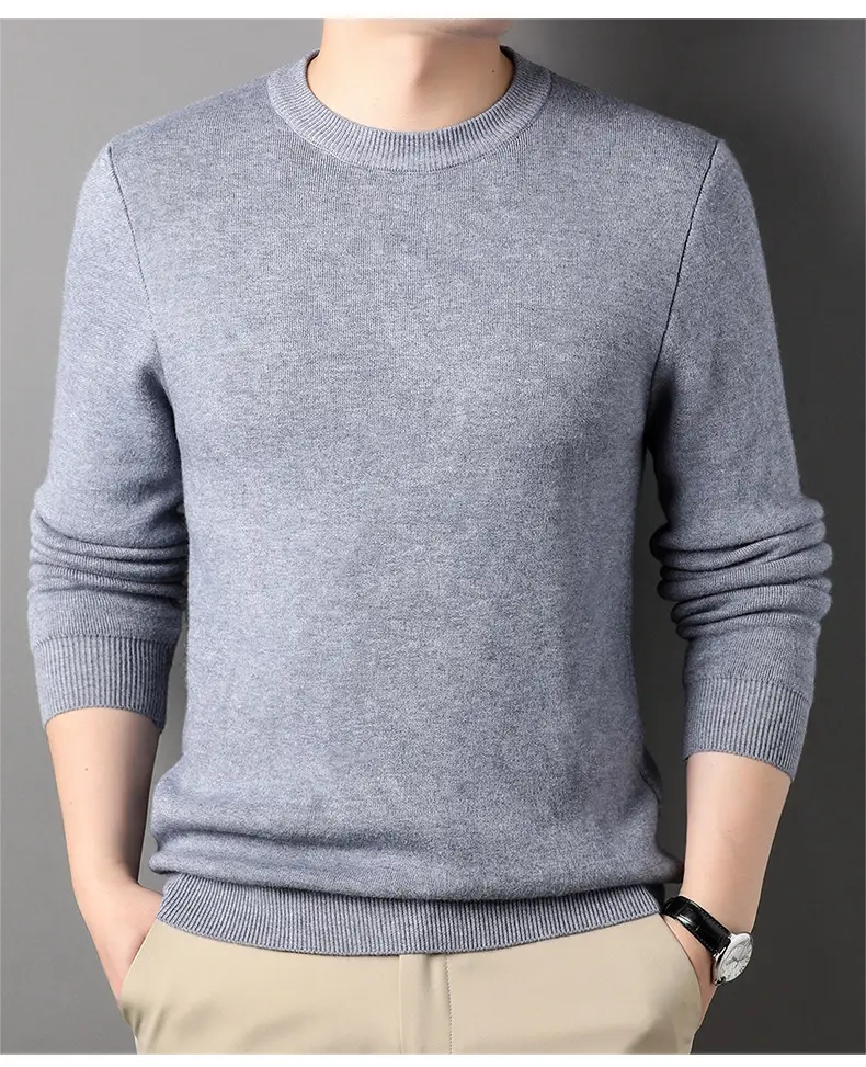 Men Grey Solid Round Neck Sweater — feature 25