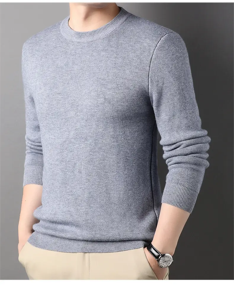 Men Grey Solid Round Neck Sweater — feature 26