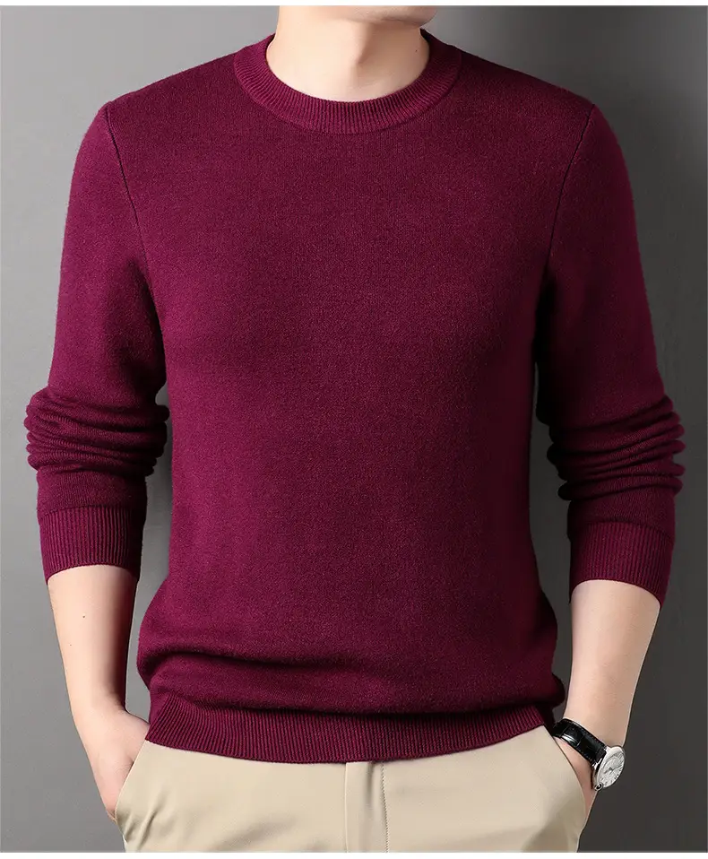 Men Grey Solid Round Neck Sweater — feature 27