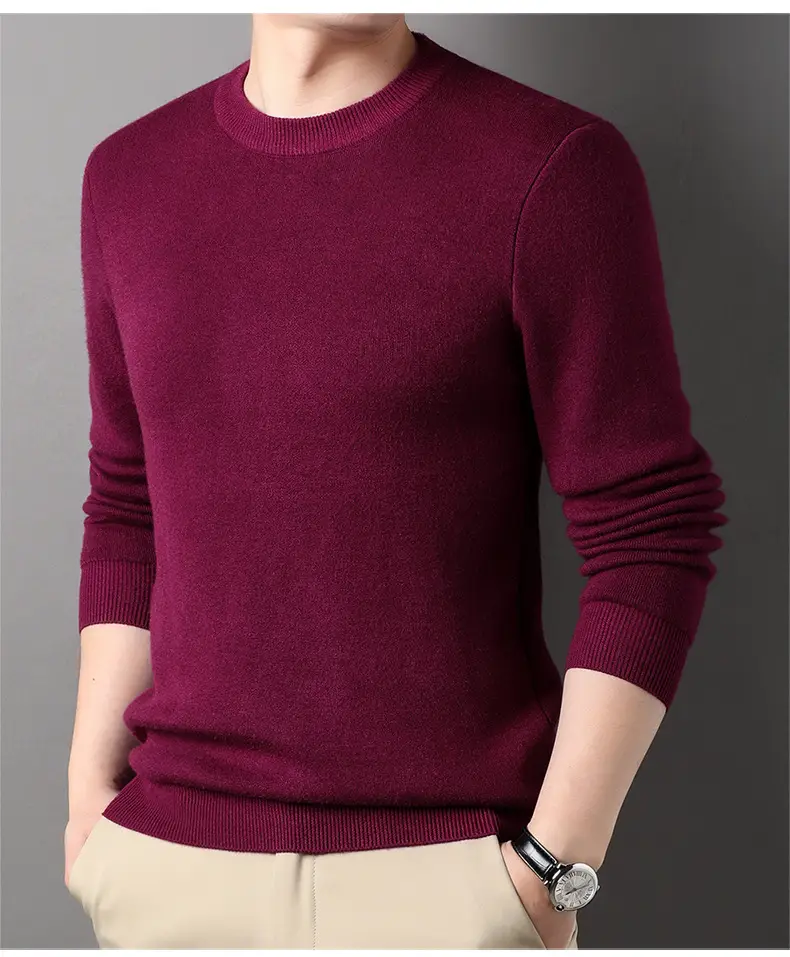 Men Grey Solid Round Neck Sweater — feature 28