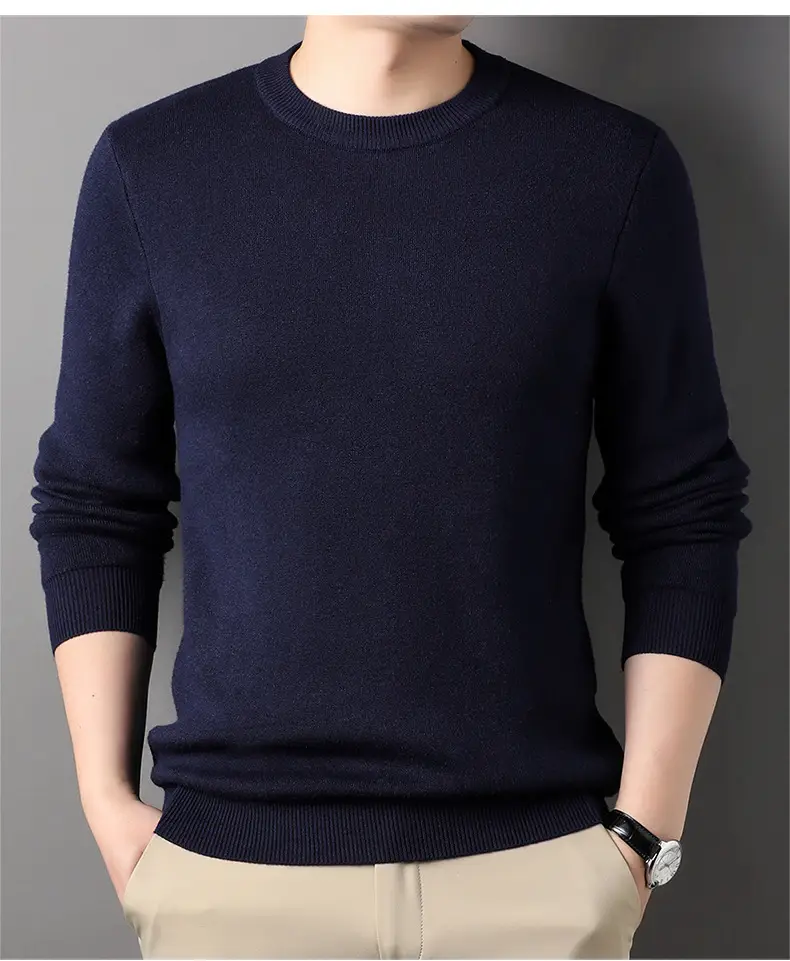Men Grey Solid Round Neck Sweater — feature 29