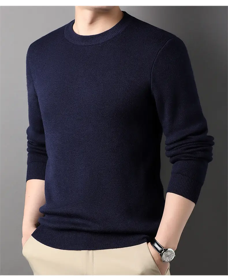Men Grey Solid Round Neck Sweater — feature 30