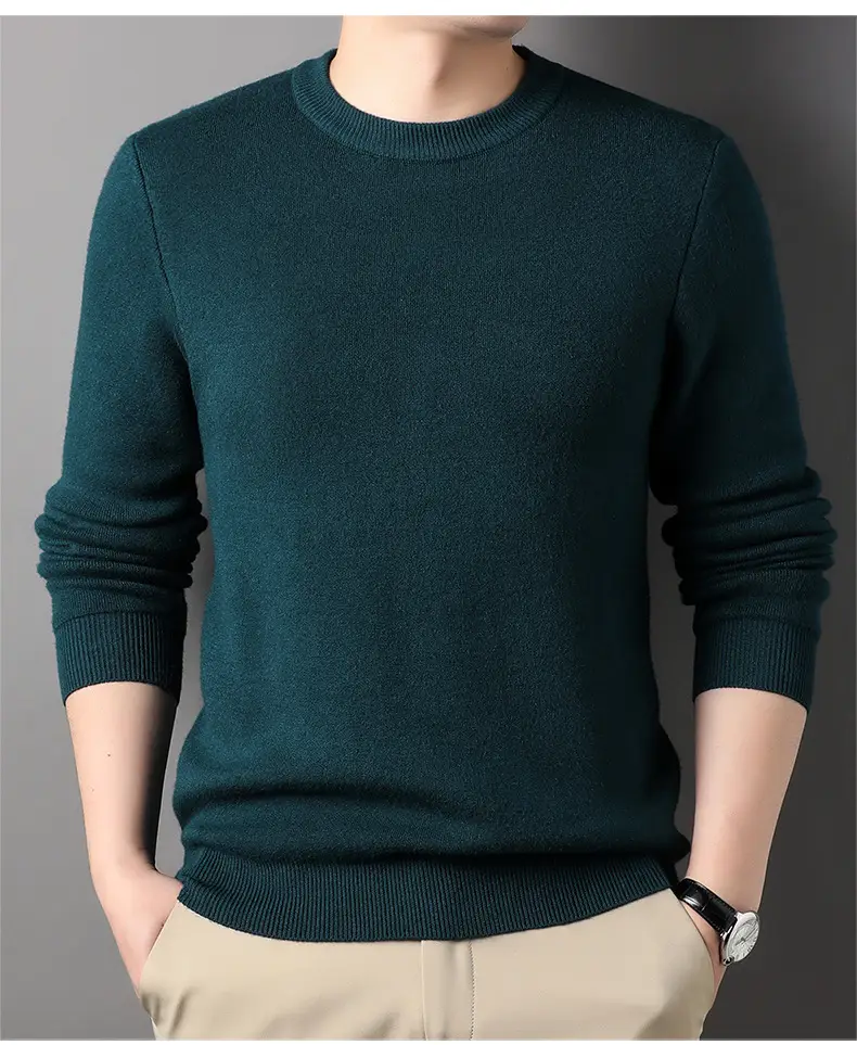 Men Grey Solid Round Neck Sweater — feature 31