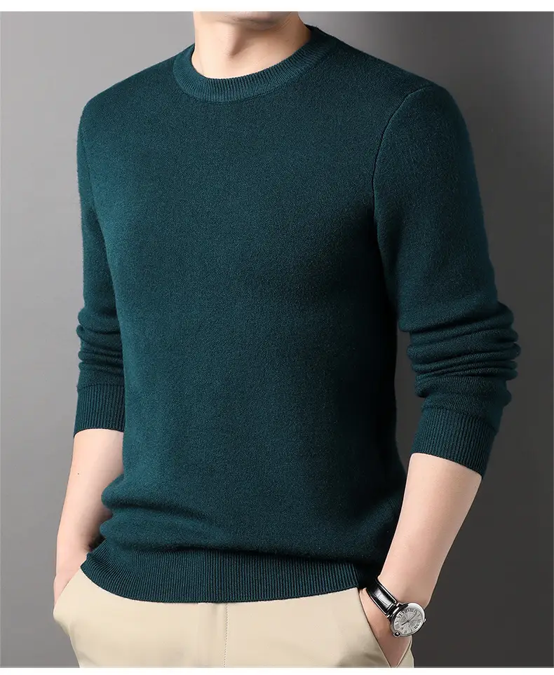 Men Grey Solid Round Neck Sweater — feature 32