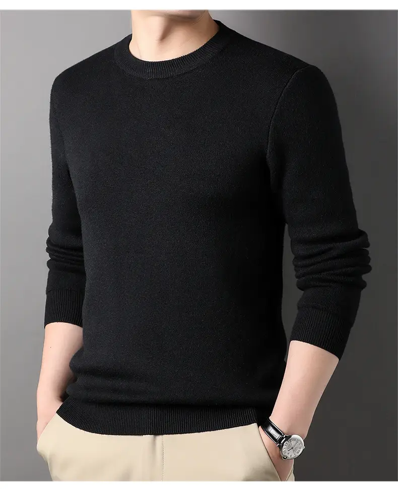 Men Grey Solid Round Neck Sweater — feature 34