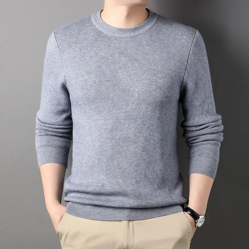 Men Grey Solid Round Neck Sweater - Image 2