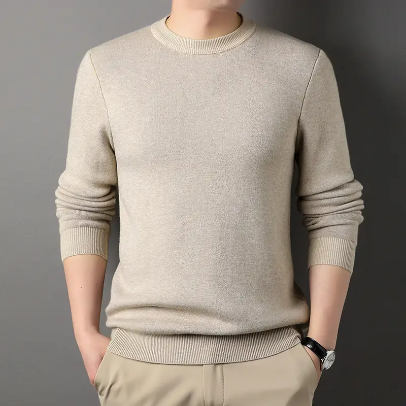Men Grey Solid Round Neck Sweater - Image 3