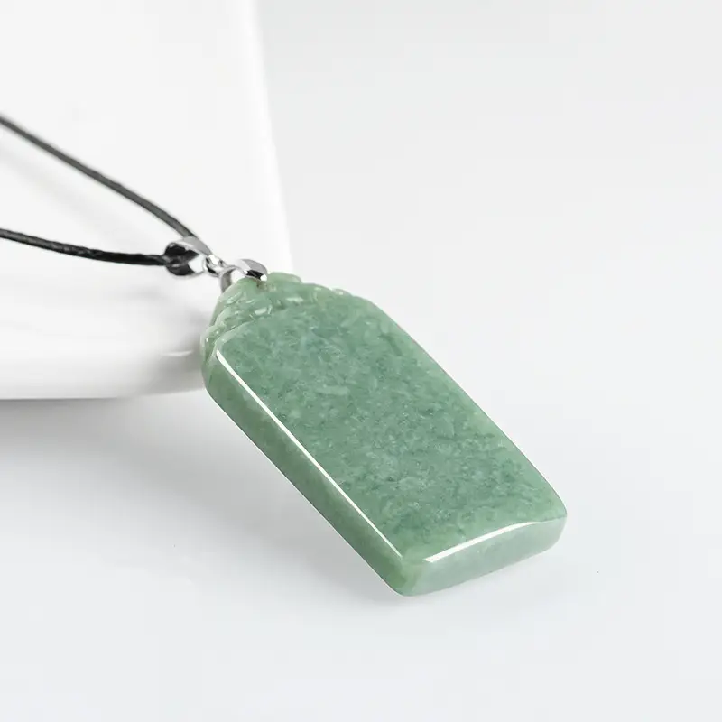 Natural Green Jade Bean Pendant with Silver Buckle - Image 3