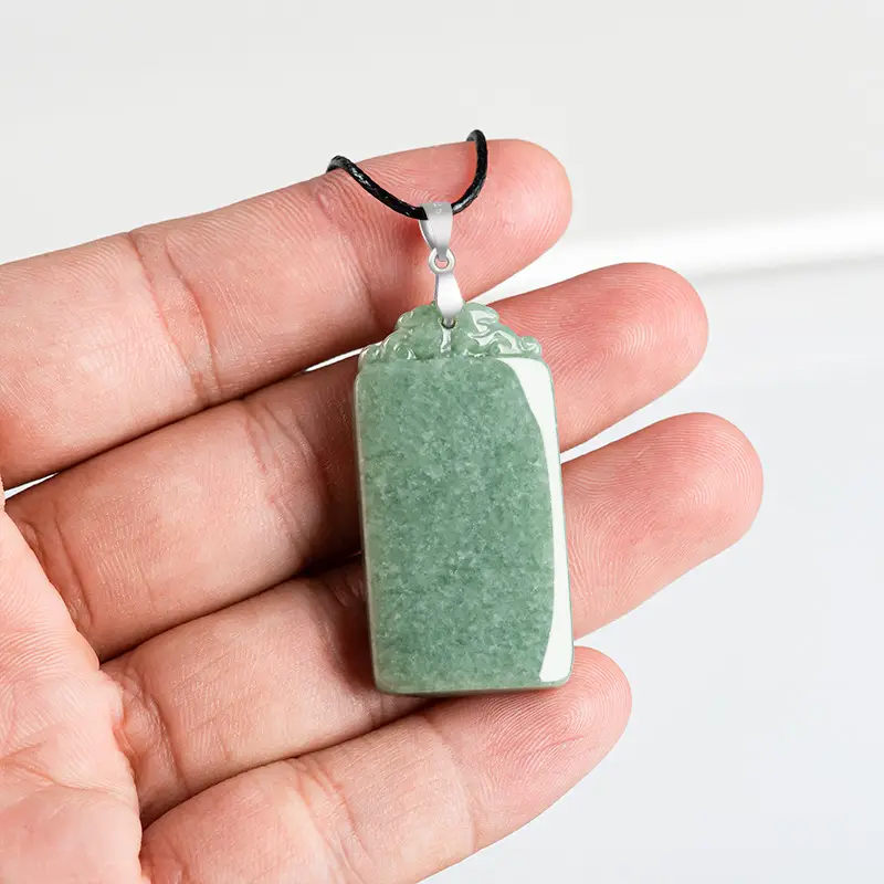 Natural Green Jade Bean Pendant with Silver Buckle - Image 4