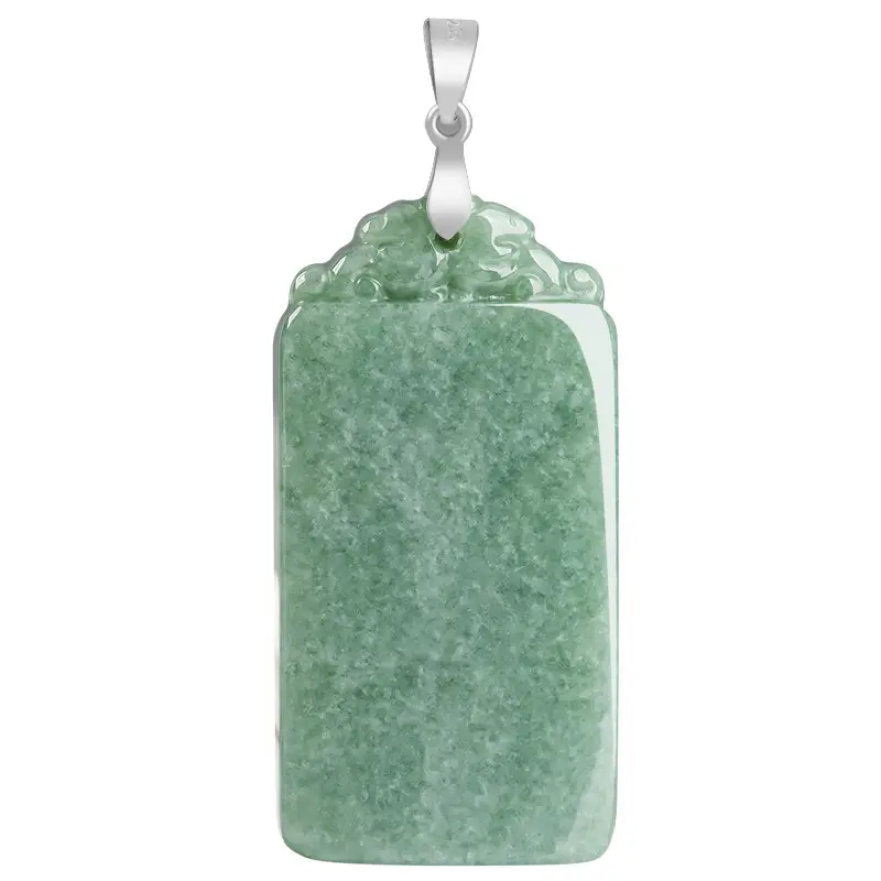 Natural Green Jade Bean Pendant with Silver Buckle - Image 6