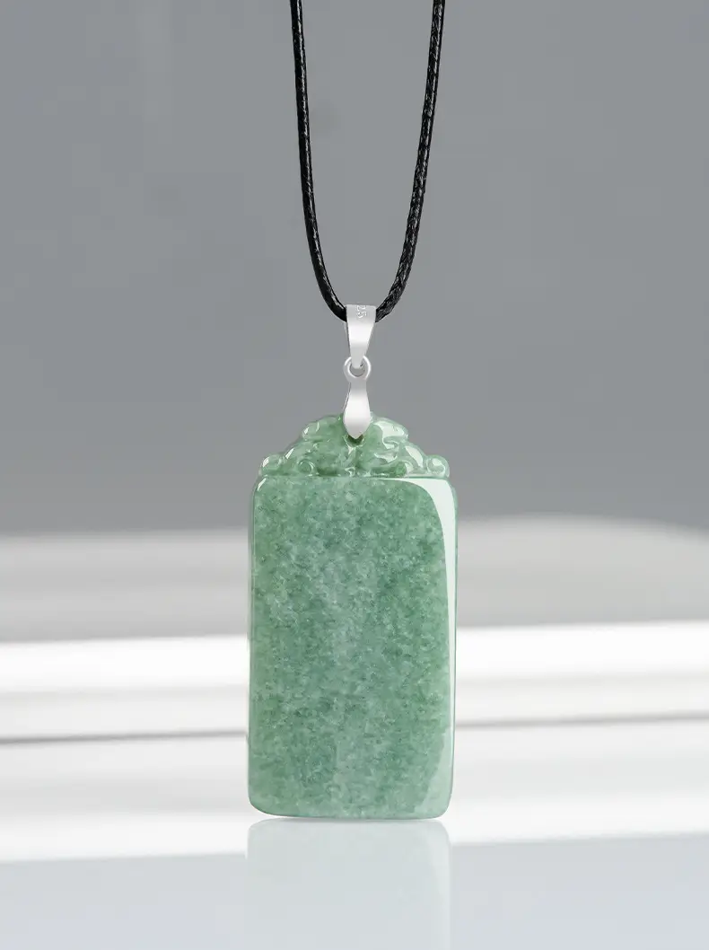 Natural Green Jade Bean Pendant with Silver Buckle — feature 1