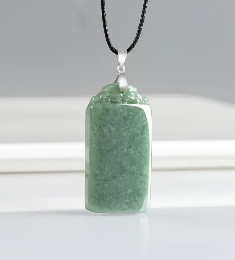 Natural Green Jade Bean Pendant with Silver Buckle — feature 3