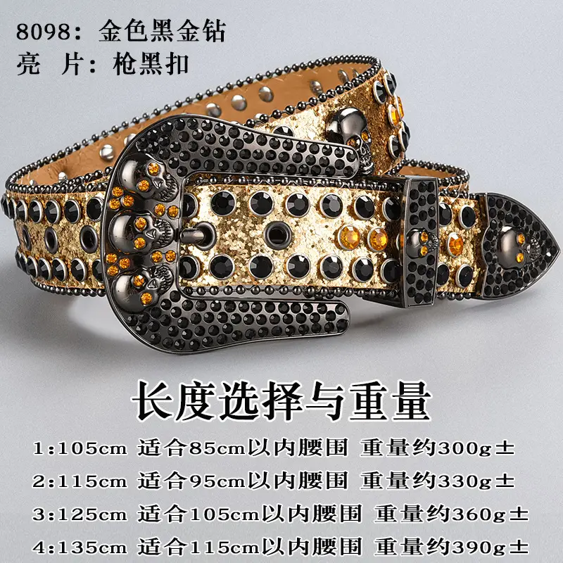 Dark Skull Rhinestone Belt for Women with Diamond Buckle - Image 35