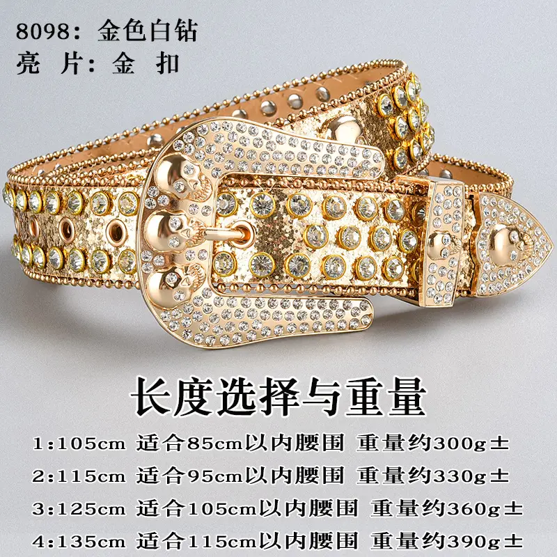 Dark Skull Rhinestone Belt for Women with Diamond Buckle — feature 13