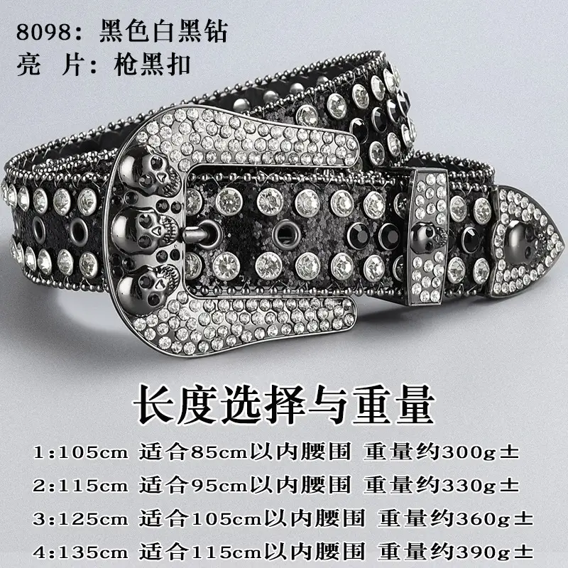 Dark Skull Rhinestone Belt for Women with Diamond Buckle — feature 19