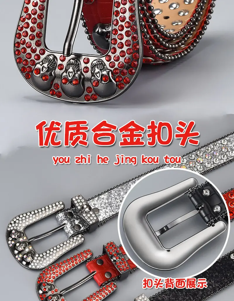 Dark Skull Rhinestone Belt for Women with Diamond Buckle — feature 3