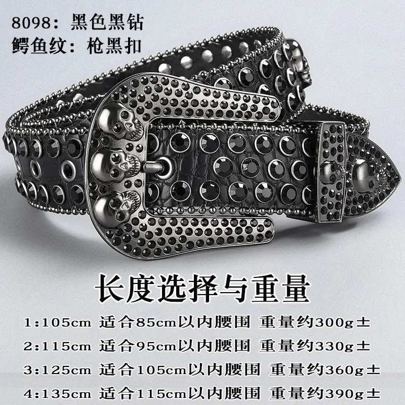 Dark Skull Rhinestone Belt for Women with Diamond Buckle — feature 7