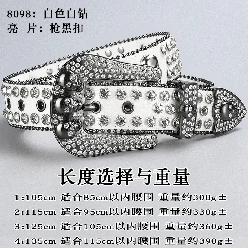 Dark Skull Rhinestone Belt for Women with Diamond Buckle - Image 13